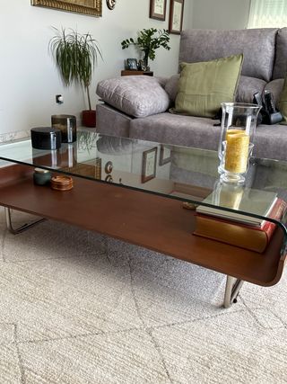 Tavolo basso Natuzzi in cristallo e pelle 130x70cm
