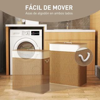 Cesto per biancheria sporca in bambù con 2 scomparti