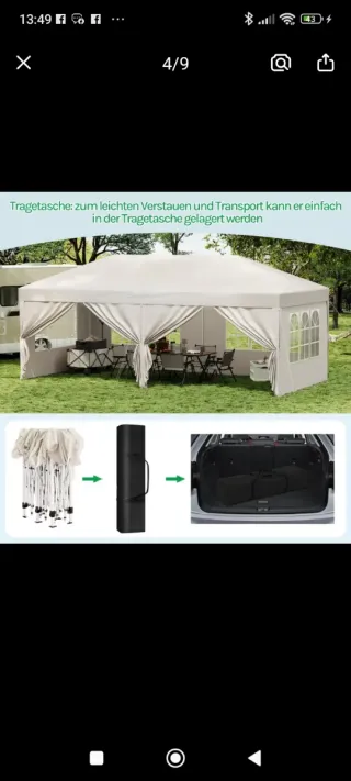Pérgola plegable 3x6m con laterales en azul oscuro