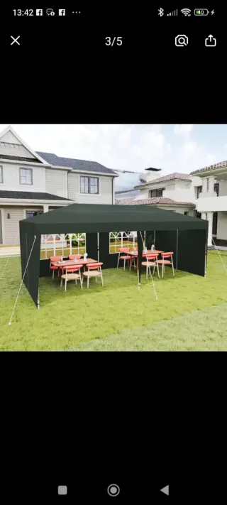 Pérgola plegable 3x6m con laterales en azul oscuro