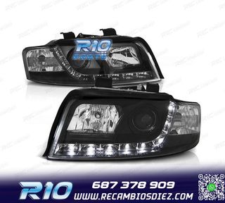 FAROS AUDI A4 B6 00-04 FONDO NEGRO LUZ DIURNA LED