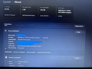 Portátil Lenovo Ryzen 7 5700U/20GB RAM/ 500GB SSD