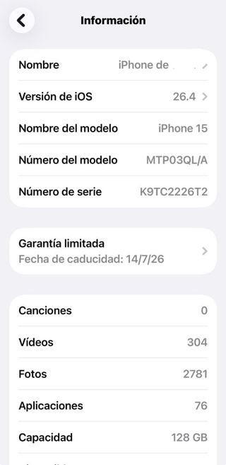 iPhone 15 - Salud Batería 93%