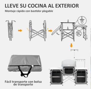 Mobile Cucina da Campeggio Pieghevole Grigio/Bianco
