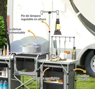 Mobile Cucina da Campeggio Pieghevole Grigio/Bianco