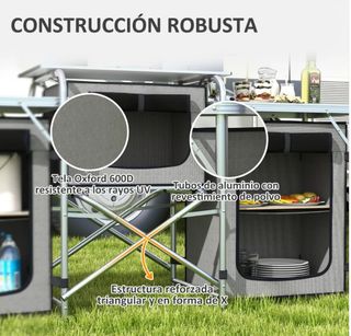 Mobile Cucina da Campeggio Pieghevole Grigio/Bianco