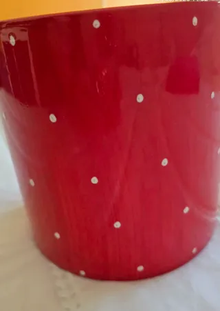 Jarrón/Bote Cerámica Rojo Lunares Beige