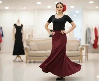 Falda Flamenco Ensayo Negra y bordeus