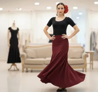 Falda Flamenco Ensayo Negra y bordeus