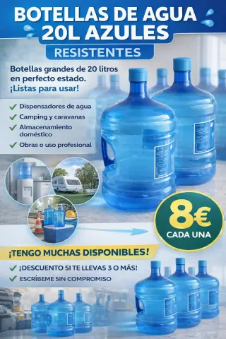 Botellas de agua 20L azules resistentes