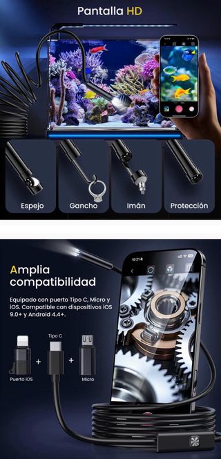 Endoscopio HD 1920 IP67 5m Camara inspeccion Nuevo