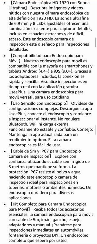 Endoscopio HD 1920 IP67 5m Camara inspeccion Nuevo