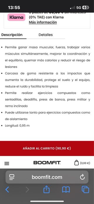 Barra musculación 20kg - Nueva