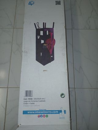 Set Camino Quadrato Imex El Zorro con Soffietto | 20 x 20 x 50 cm | Ferro Nero con Strumenti e Supporto in Acciaio Inox | Ide