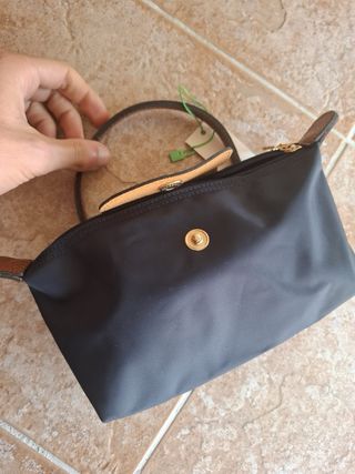 Mini Mala Longchamp Azul e Castanha
