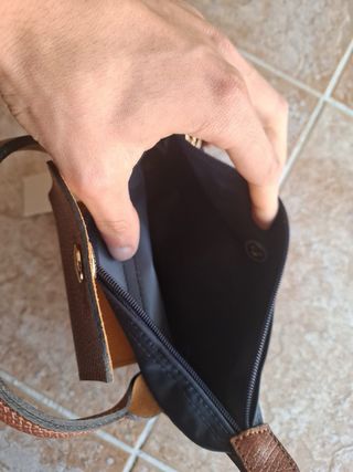 Mini Mala Longchamp Azul e Castanha