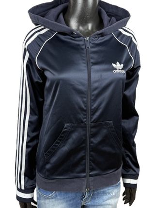 Felpa Adidas donna blu con zip e cappuccio 42 \ S