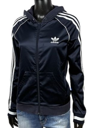 Felpa Adidas donna blu con zip e cappuccio 42 \ S