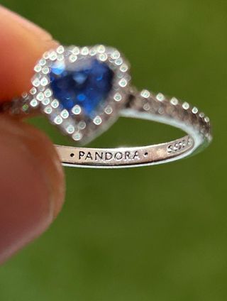 Anillo Pandora Corazón Azul Plata Ley 925