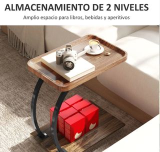 Tavolo ausiliario a C in legno e metallo