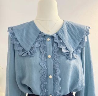 Camicetta donna blu con pizzo