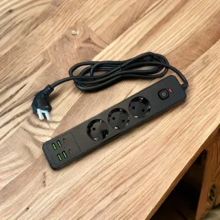 Regleta 3 enchufes, 4 USB y 2 Tipo C