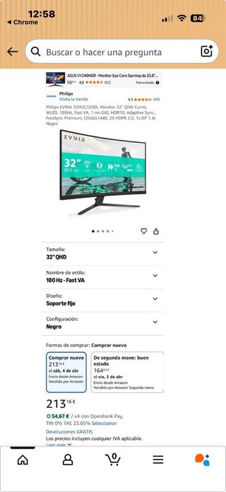 Monitor Philips EVNIA 32 QHD Curvo Negro