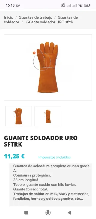 10 Pares Guantes Soldadura URO SFTRK