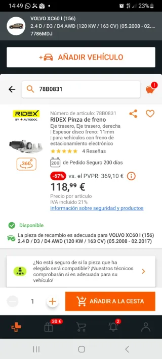 Pinzas traseras de freno nuevas