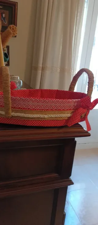 Cesta Rectangular Roja Lunares Blancos