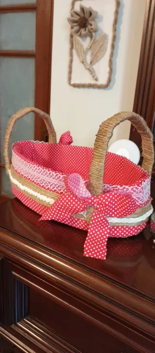 Cesta Rectangular Roja Lunares Blancos