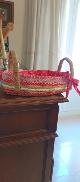 Cesta Rectangular Roja Lunares Blancos