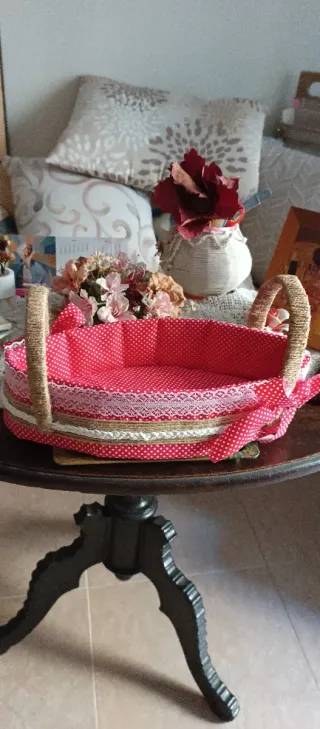 Cesta Rectangular Roja Lunares Blancos