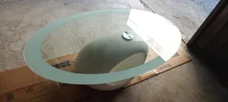 Tavolino cristallo ovale bianco