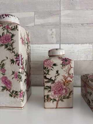 Conjunto Decorativo Porcelana Floral Rosa