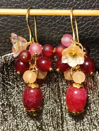 Orecchini giada murano fiore arancione
