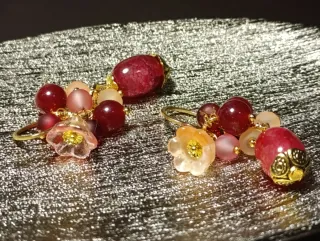 Orecchini giada murano fiore arancione