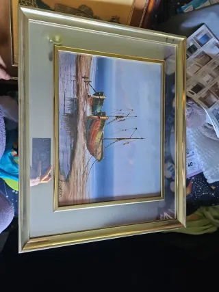 Cuadro de barcas en la playa