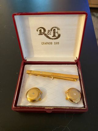 Gemelos y pasador R&B Chapado Oro