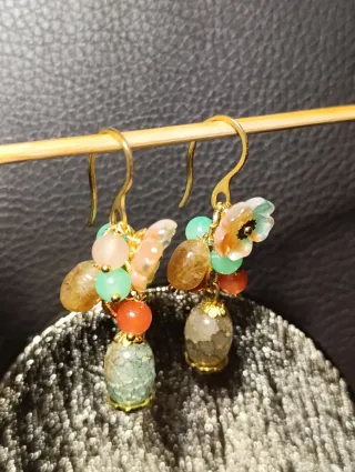 Orecchini Giada e Turmanino Fiori Murano