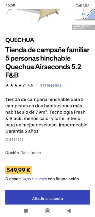 Tienda campaña hinchable Quechua 5 personas