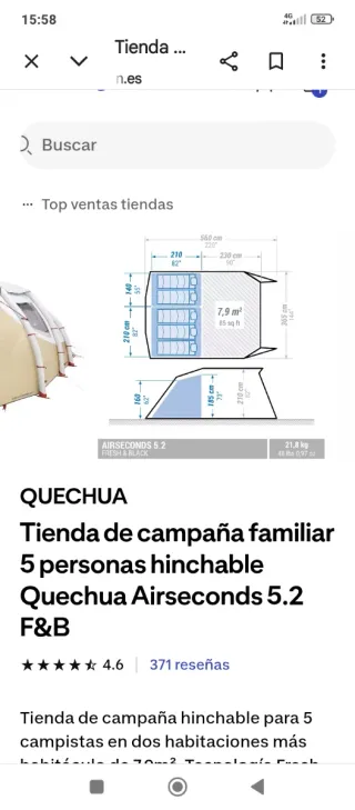 Tienda campaña hinchable Quechua 5 personas
