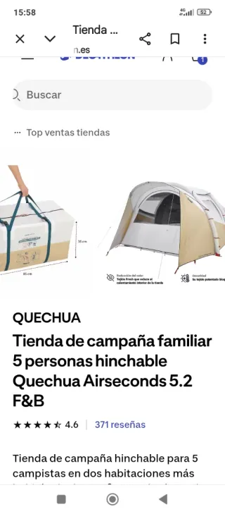Tienda campaña hinchable Quechua 5 personas