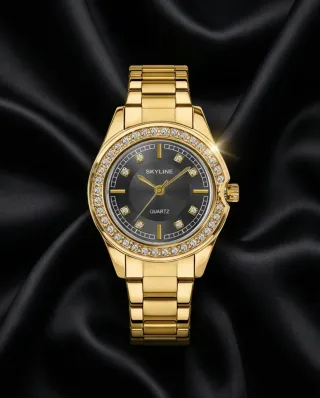 Reloj Skyline Dorado con Cristales