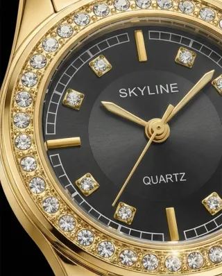 Reloj Skyline Dorado con Cristales