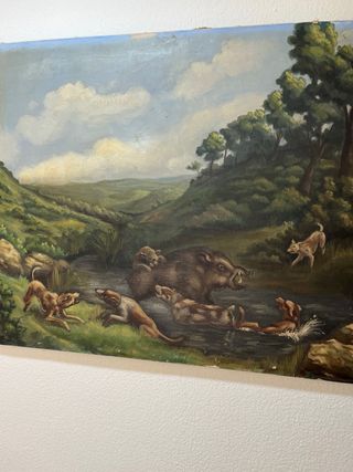 Cuadro óleo paisaje campo con perros