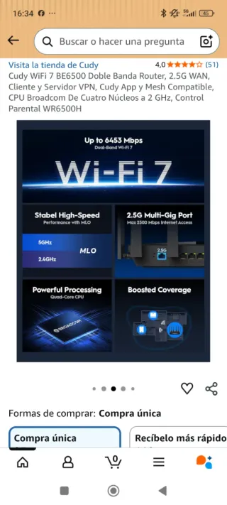 Router Cudy WiFi 7 BE6500 Doble Banda