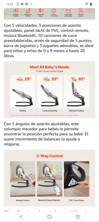 Columpio para bebé VEVOR gris
