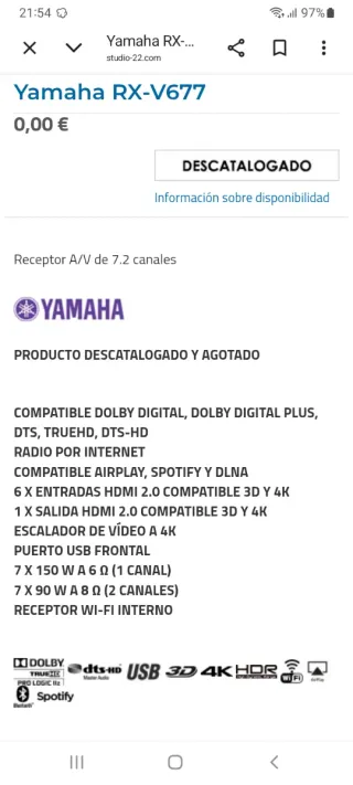 Amplificador Yamaha RX-V667 ALTAS PRESTACIONES