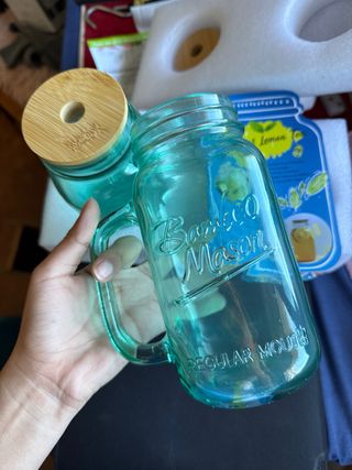 Vasos Mason Jar Cristal Tapa Bambú